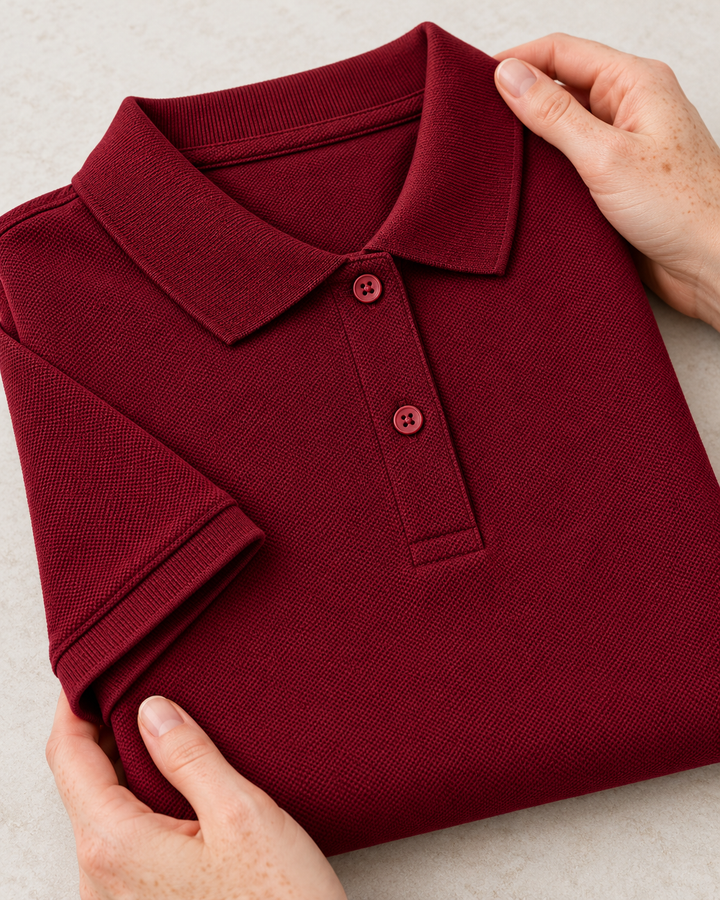 Sitztgut Damen-Poloshirt aus Baumwoll-Piqué, 185 g/m² – Burgundy – Materialdetail