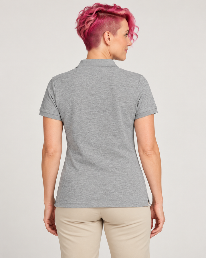 Sitztgut Damen-Poloshirt aus Baumwoll-Piqué, 185 g/m² – Grau meliert (Heather Grey) – Rückenansicht