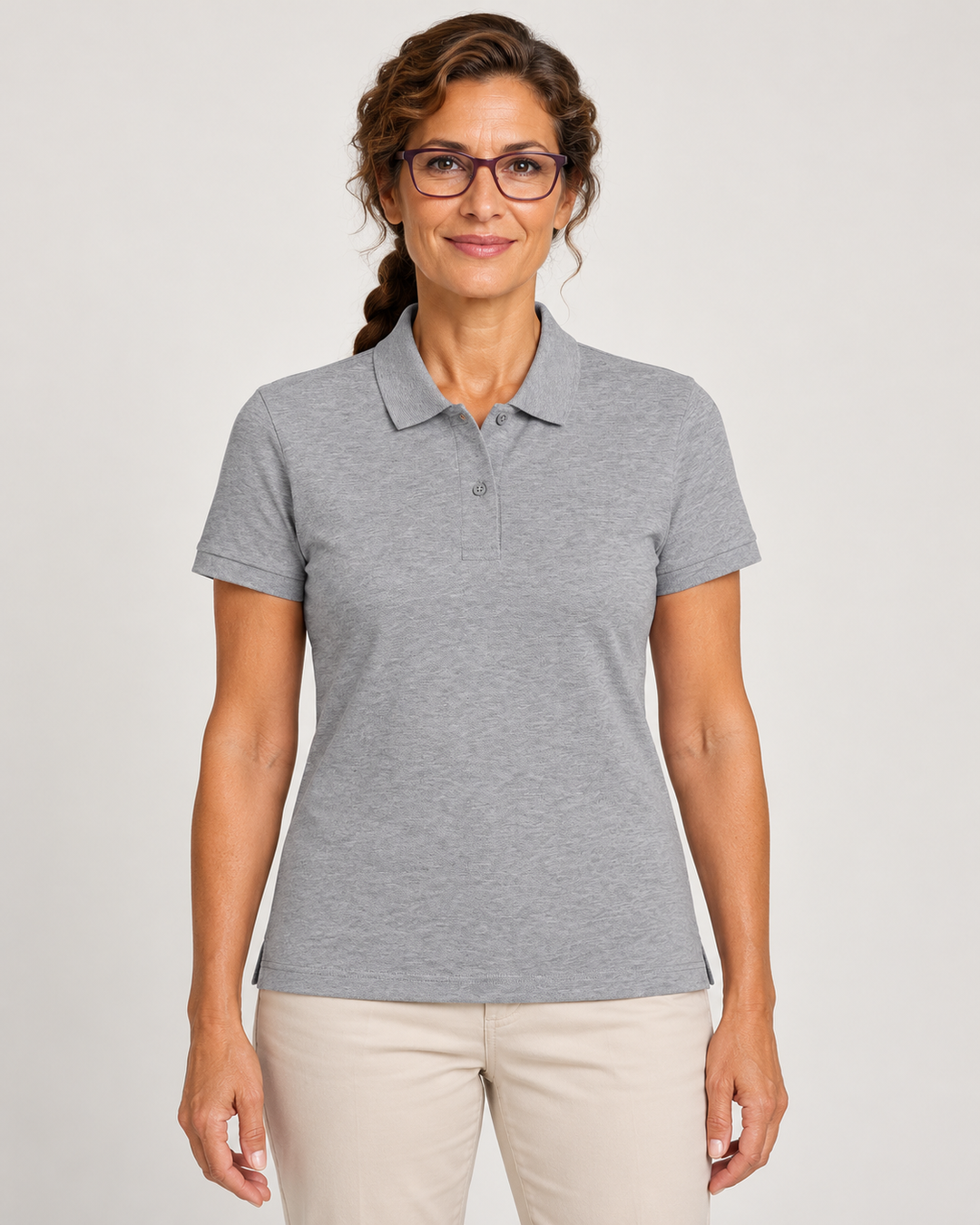 Sitztgut Damen-Poloshirt aus Baumwoll-Piqué, 185 g/m² – Grau meliert (Heather Grey) – Vorderansicht