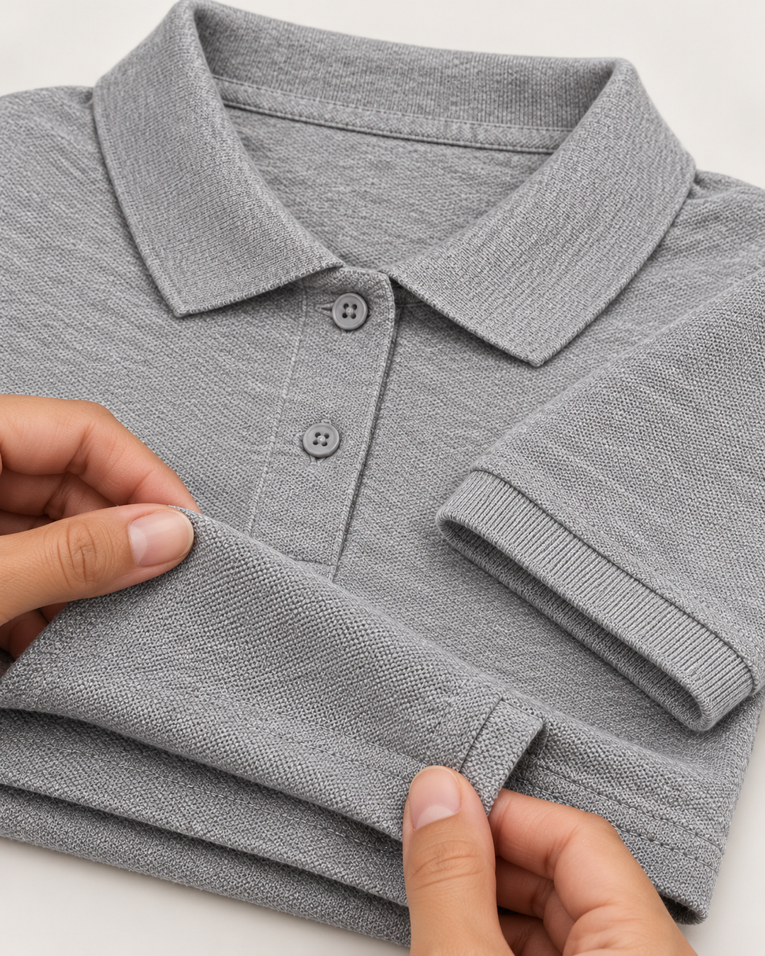Sitztgut Damen-Poloshirt aus Baumwoll-Piqué, 185 g/m² – Grau meliert (Heather Grey) – Materialdetail