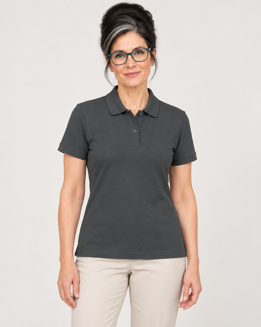 Sitztgut Damen-Poloshirt aus Baumwoll-Piqué, 185 g/m² – Anthracite – Vorderansicht