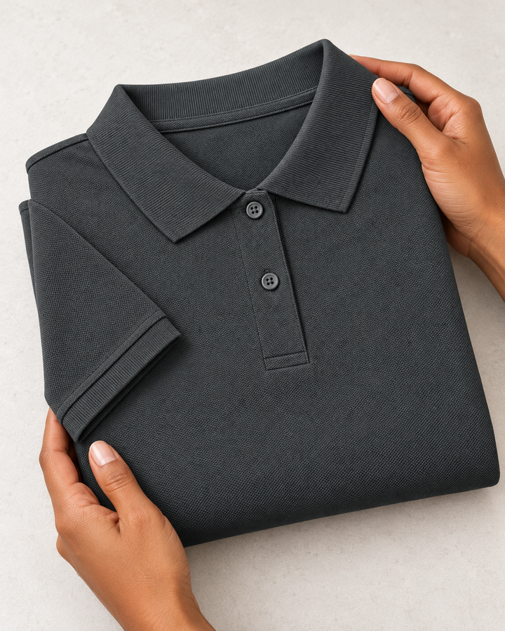 Sitztgut Damen-Poloshirt aus Baumwoll-Piqué, 185 g/m² – Anthracite – Materialdetail