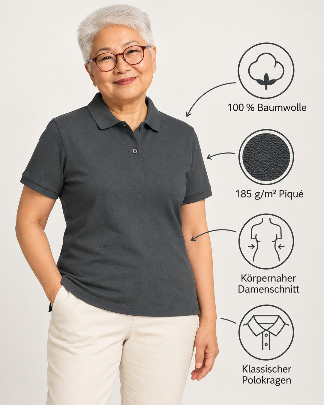 Sitztgut Damen-Poloshirt aus Baumwoll-Piqué, 185 g/m² – Anthracite – Produktdetails