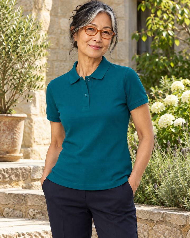 Sitztgut Damen-Poloshirt aus Baumwoll-Piqué, 185 g/m² – Ocean Depth – Alltagsansicht