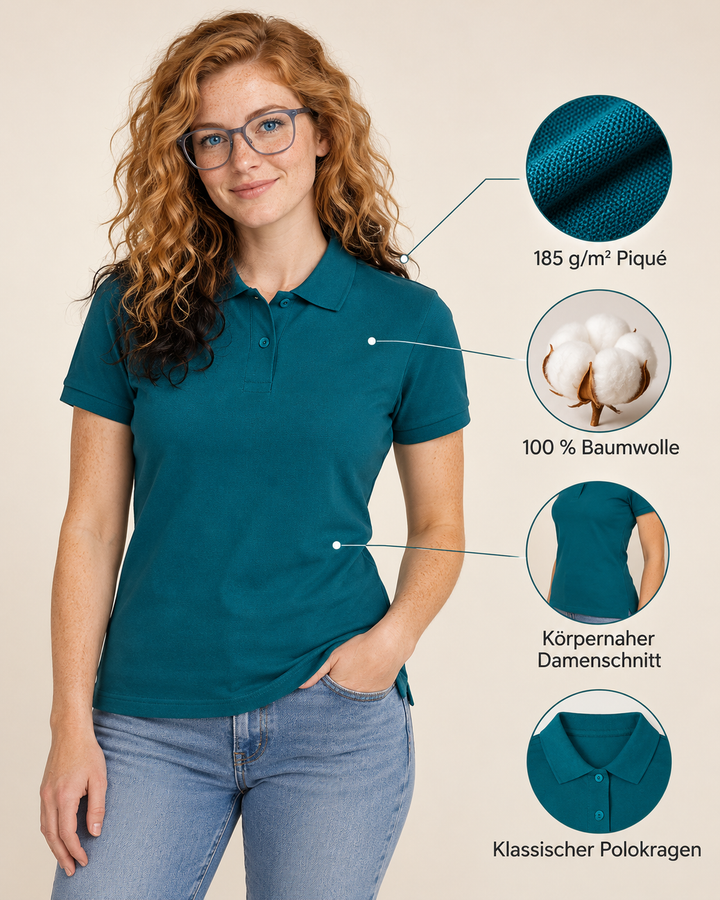 Sitztgut Damen-Poloshirt aus Baumwoll-Piqué, 185 g/m² – Ocean Depth – Produktdetails