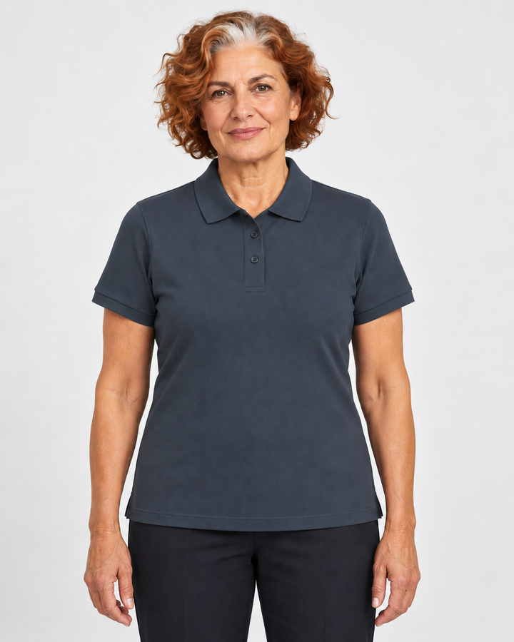 Sitztgut Damen-Poloshirt aus Baumwoll-Piqué, 185 g/m² – India Ink Grey – Vorderansicht