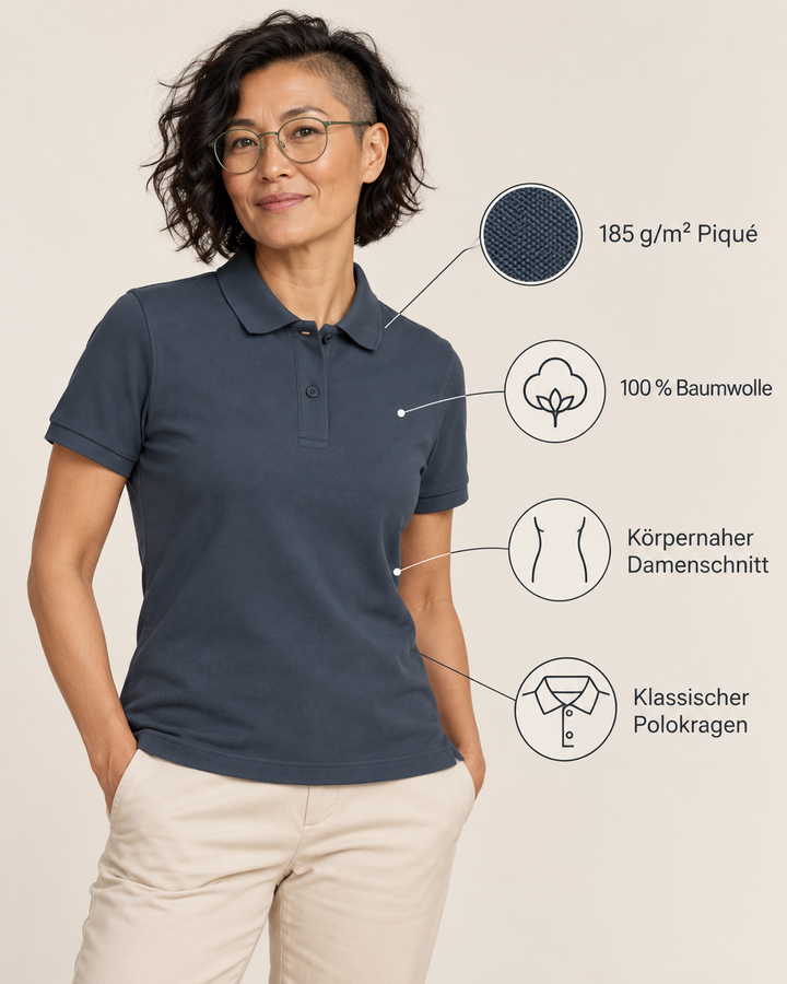 Sitztgut Damen-Poloshirt aus Baumwoll-Piqué, 185 g/m² – India Ink Grey – Produktdetails