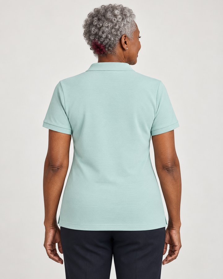 Sitztgut Damen-Poloshirt aus Baumwoll-Piqué, 185 g/m² – Caribbean Blue – Rückenansicht