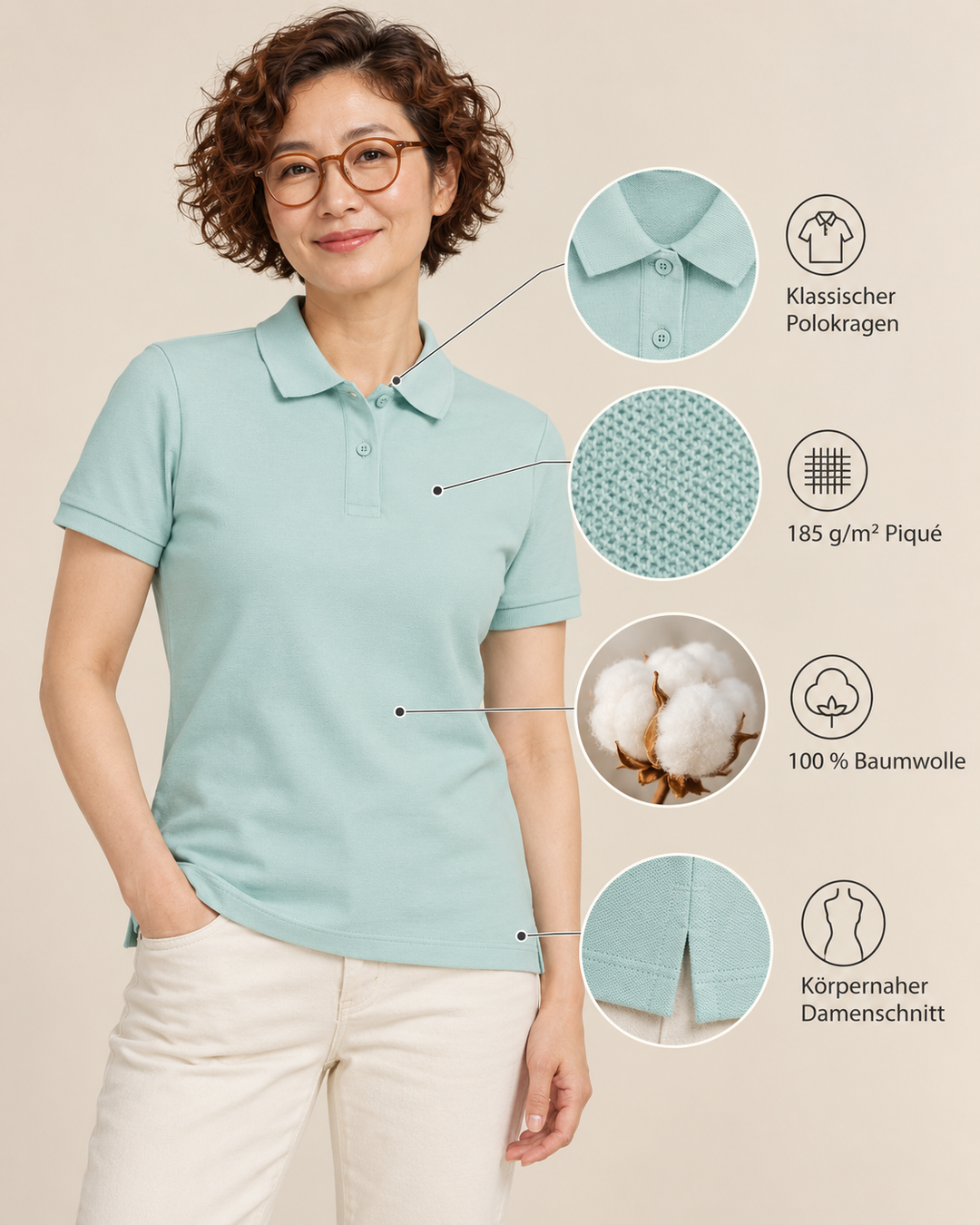 Sitztgut Damen-Poloshirt aus Baumwoll-Piqué, 185 g/m² – Caribbean Blue – Produktdetails
