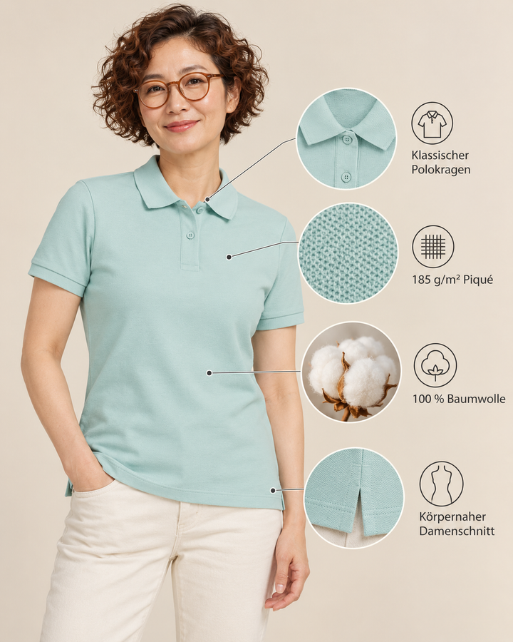 Sitztgut Damen-Poloshirt aus Baumwoll-Piqué, 185 g/m² – Caribbean Blue – Produktdetails