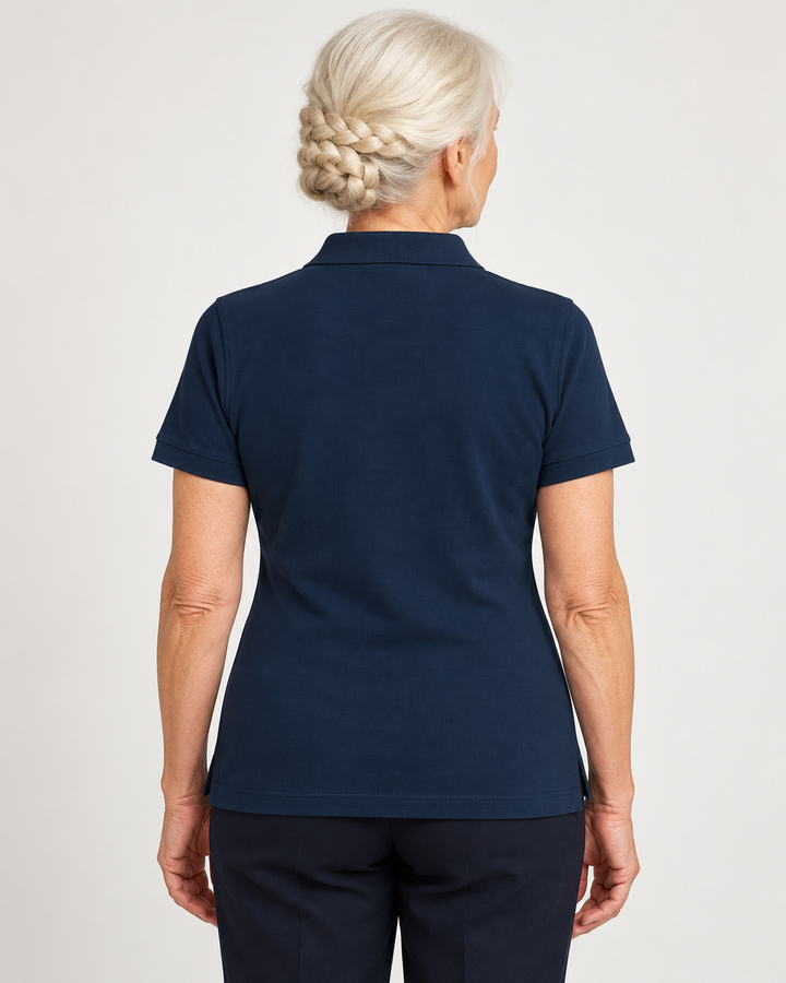 Sitztgut Damen-Poloshirt aus Baumwoll-Piqué, 185 g/m² – Marineblau – Rückenansicht