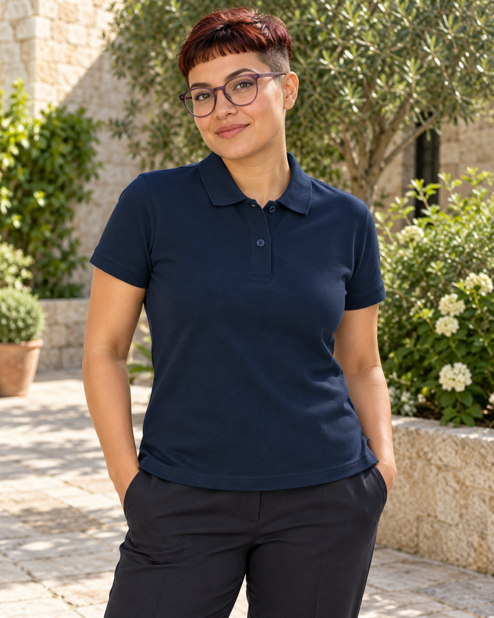 Sitztgut Damen-Poloshirt aus Baumwoll-Piqué, 185 g/m² – Marineblau – Alltagsansicht
