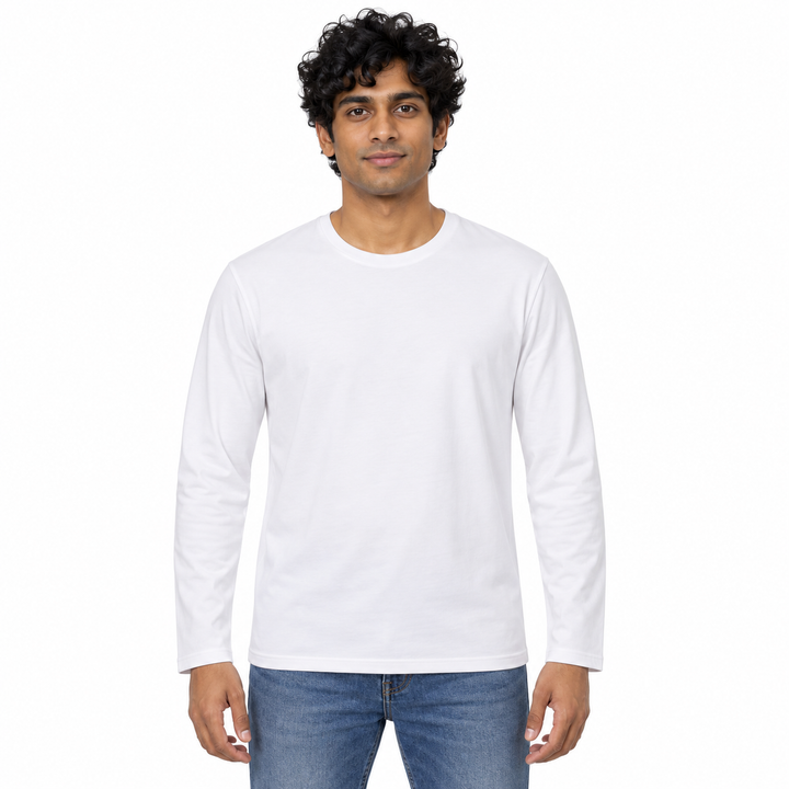 Sitztgut Unisex-Langarmshirt aus Baumwolle, 180 g/m² – Weiß – Vorderansicht