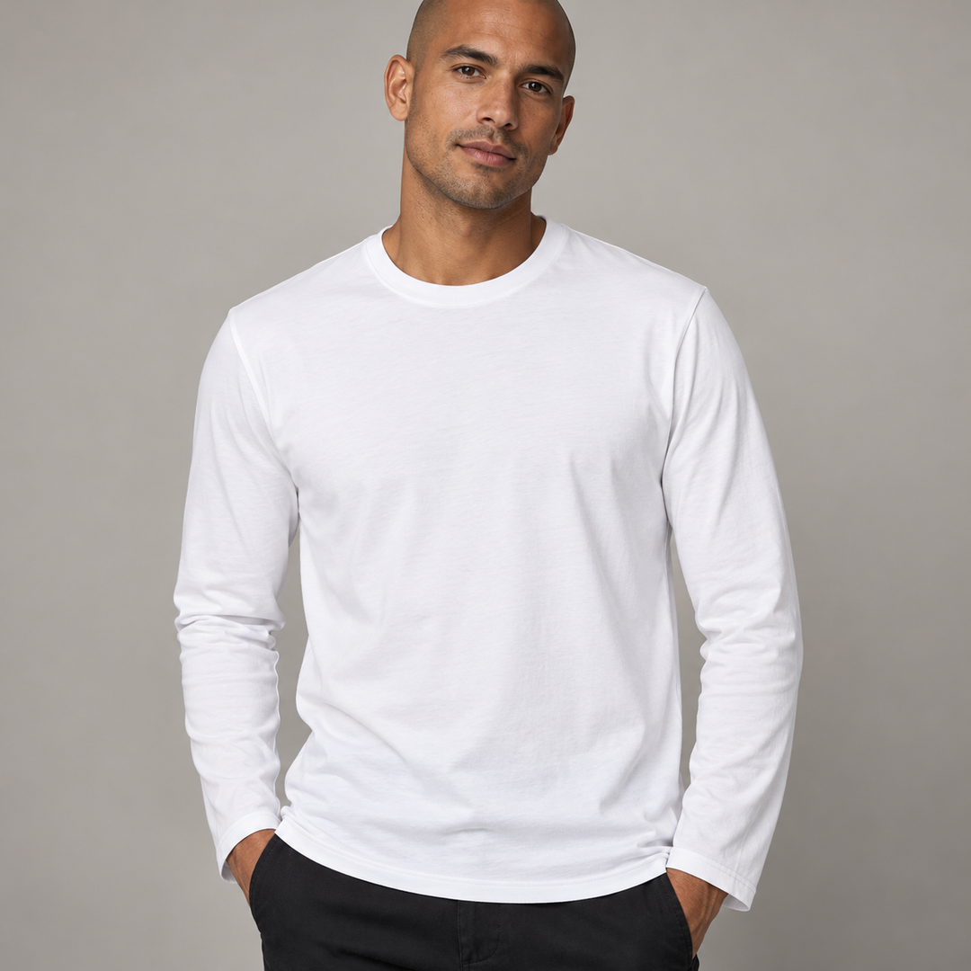 Sitztgut Unisex-Langarmshirt aus Baumwolle, 180 g/m² – Weiß – Materialdetail