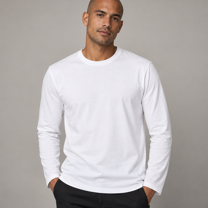 Sitztgut Unisex-Langarmshirt aus Baumwolle, 180 g/m² – Weiß – Materialdetail