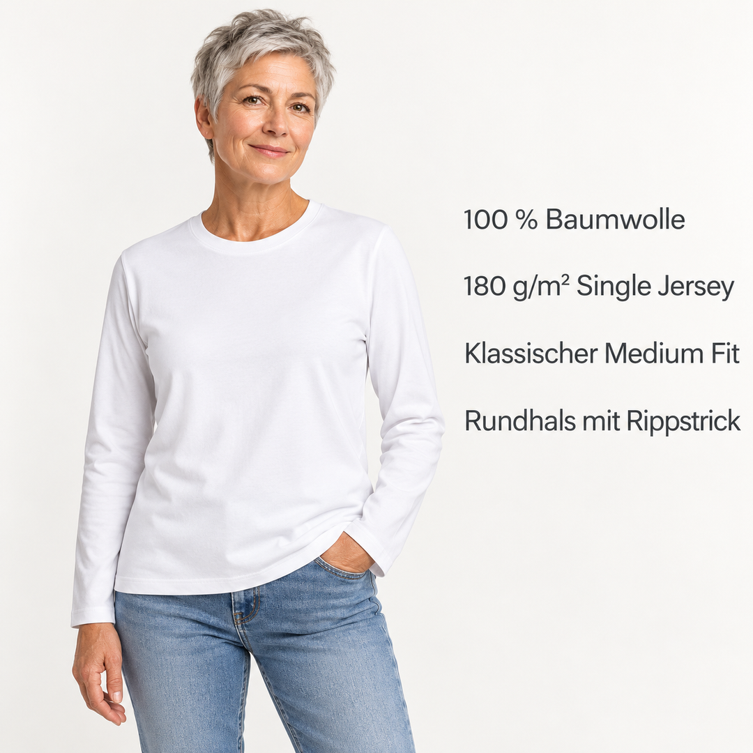 Sitztgut Unisex-Langarmshirt aus Baumwolle, 180 g/m² – Weiß – Produktdetails