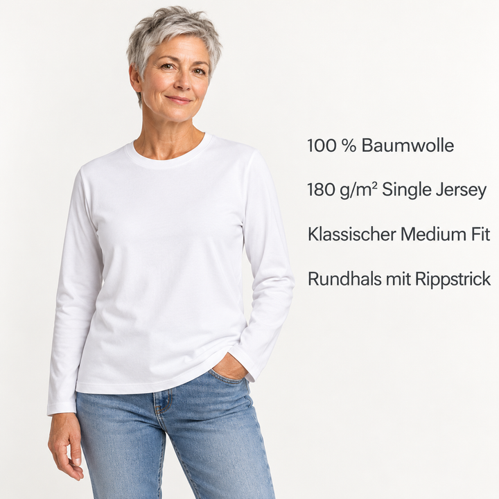 Sitztgut Unisex-Langarmshirt aus Baumwolle, 180 g/m² – Weiß – Produktdetails