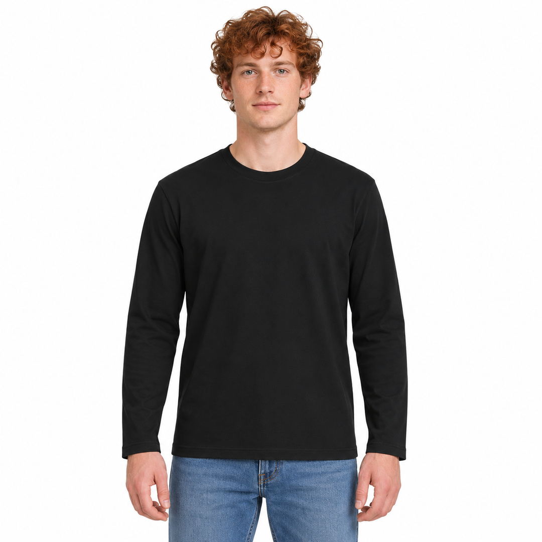 Sitztgut Unisex-Langarmshirt aus Baumwolle, 180 g/m² – Schwarz – Vorderansicht