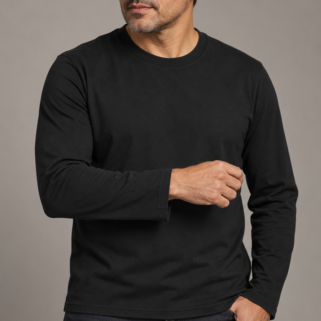 Sitztgut Unisex-Langarmshirt aus Baumwolle, 180 g/m² – Schwarz – Materialdetail