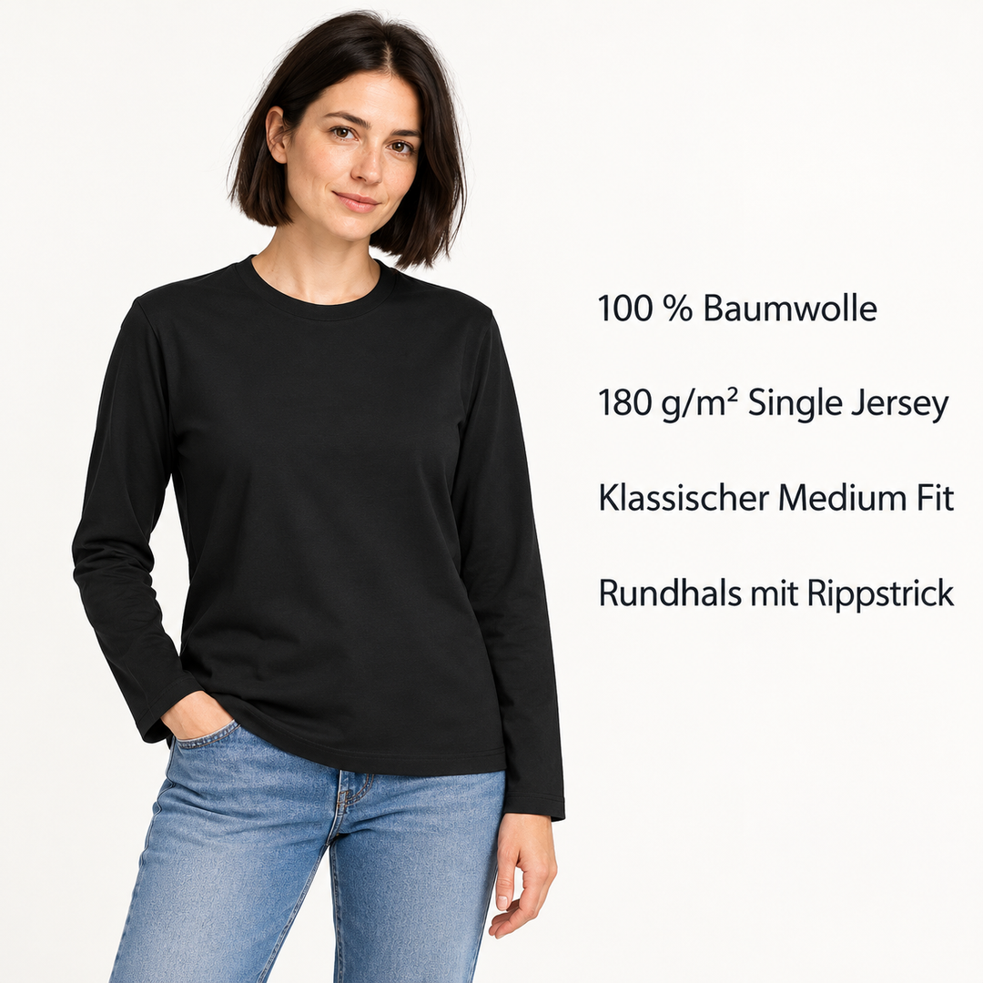 Sitztgut Unisex-Langarmshirt aus Baumwolle, 180 g/m² – Schwarz – Produktdetails