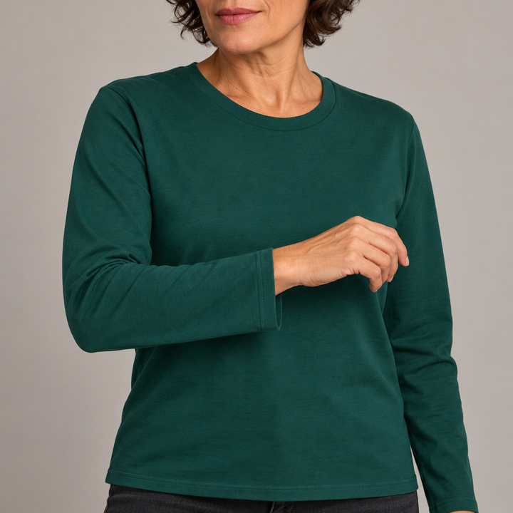 Sitztgut Unisex-Langarmshirt aus Baumwolle, 180 g/m² – Grün – Materialdetail
