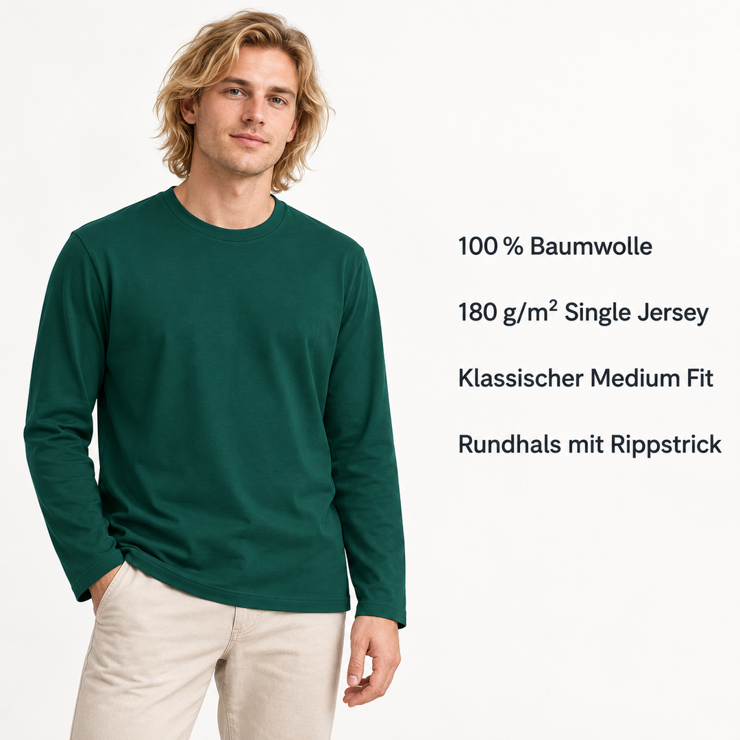 Sitztgut Unisex-Langarmshirt aus Baumwolle, 180 g/m² – Grün – Produktdetails