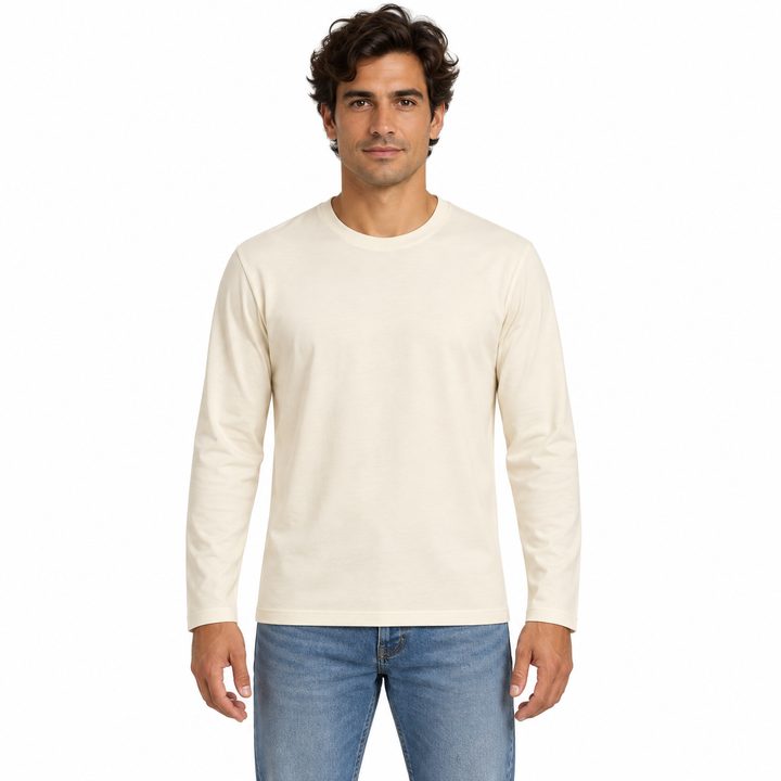 Sitztgut Unisex-Langarmshirt aus Baumwolle, 180 g/m² – Natur – Vorderansicht