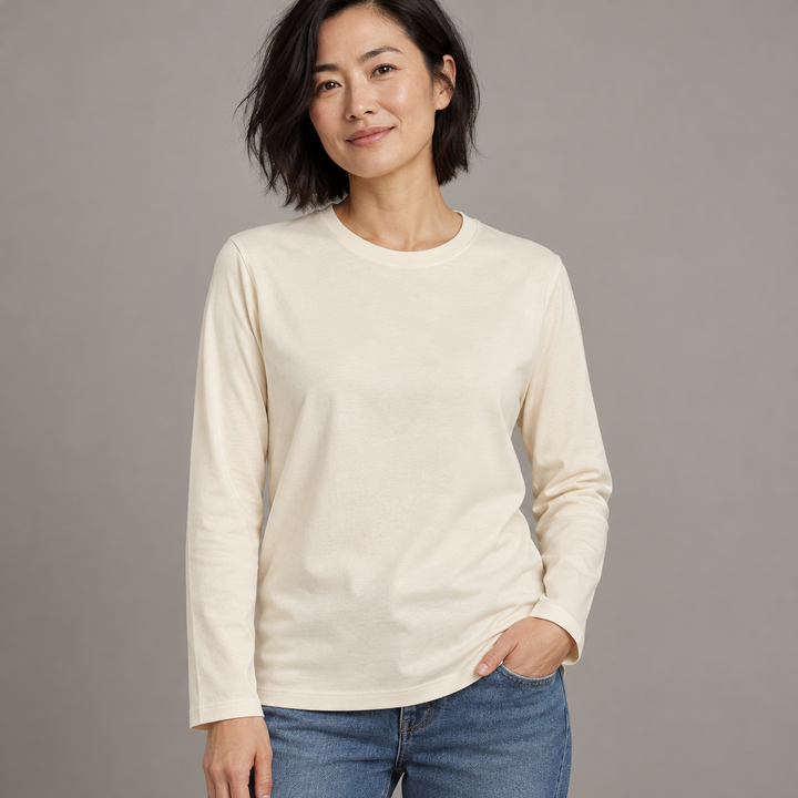 Sitztgut Unisex-Langarmshirt aus Baumwolle, 180 g/m² – Natur – Materialdetail