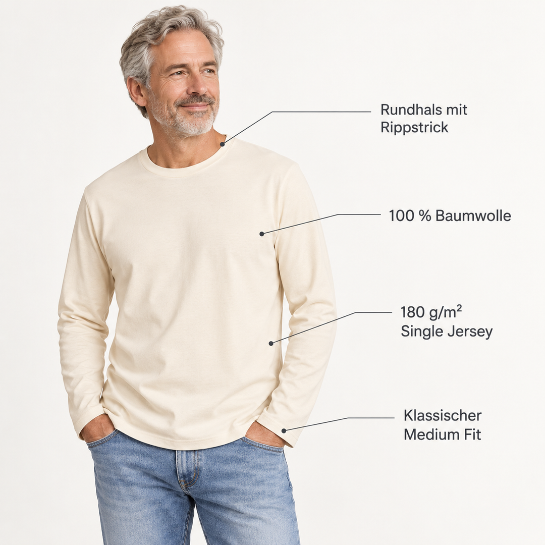 Sitztgut Unisex-Langarmshirt aus Baumwolle, 180 g/m² – Natur – Produktdetails
