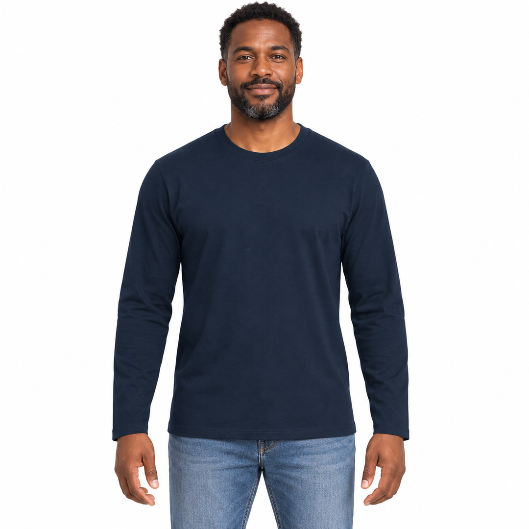 Sitztgut Unisex-Langarmshirt aus Baumwolle, 180 g/m² – Marineblau – Vorderansicht