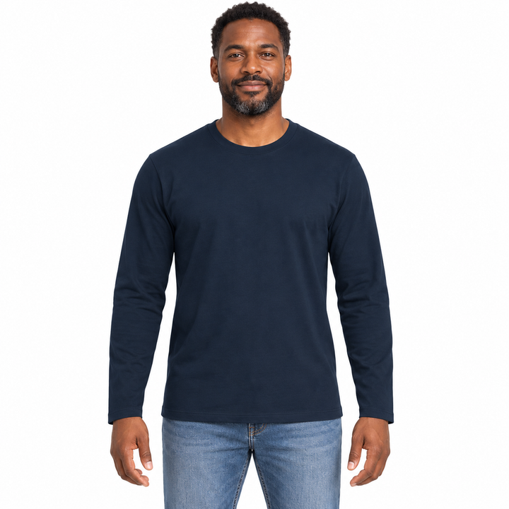 Sitztgut Unisex-Langarmshirt aus Baumwolle, 180 g/m² – Marineblau – Vorderansicht