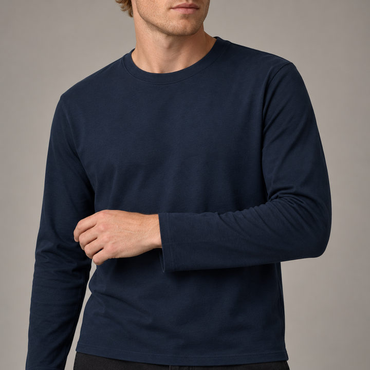 Sitztgut Unisex-Langarmshirt aus Baumwolle, 180 g/m² – Marineblau – Materialdetail
