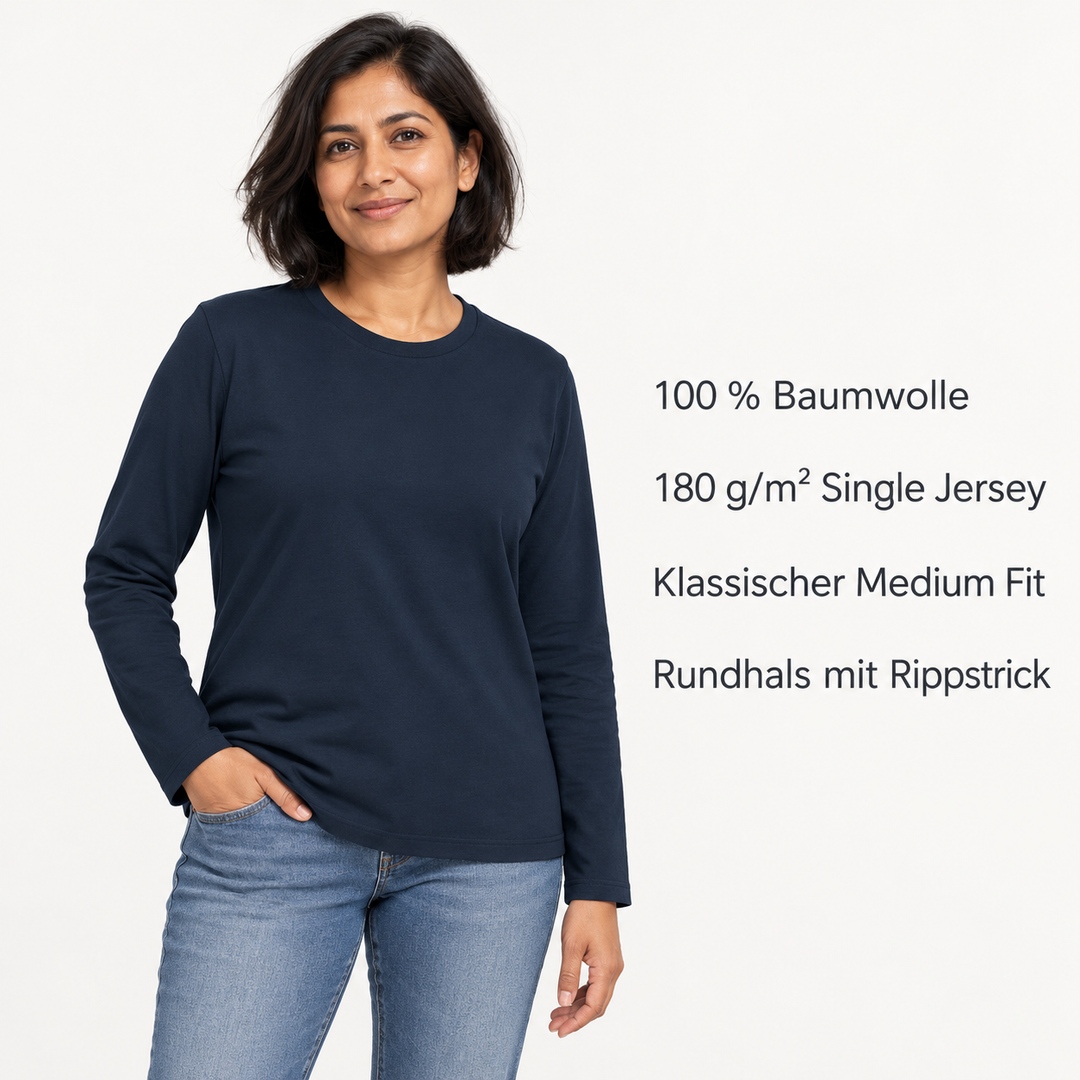 Sitztgut Unisex-Langarmshirt aus Baumwolle, 180 g/m² – Marineblau – Produktdetails