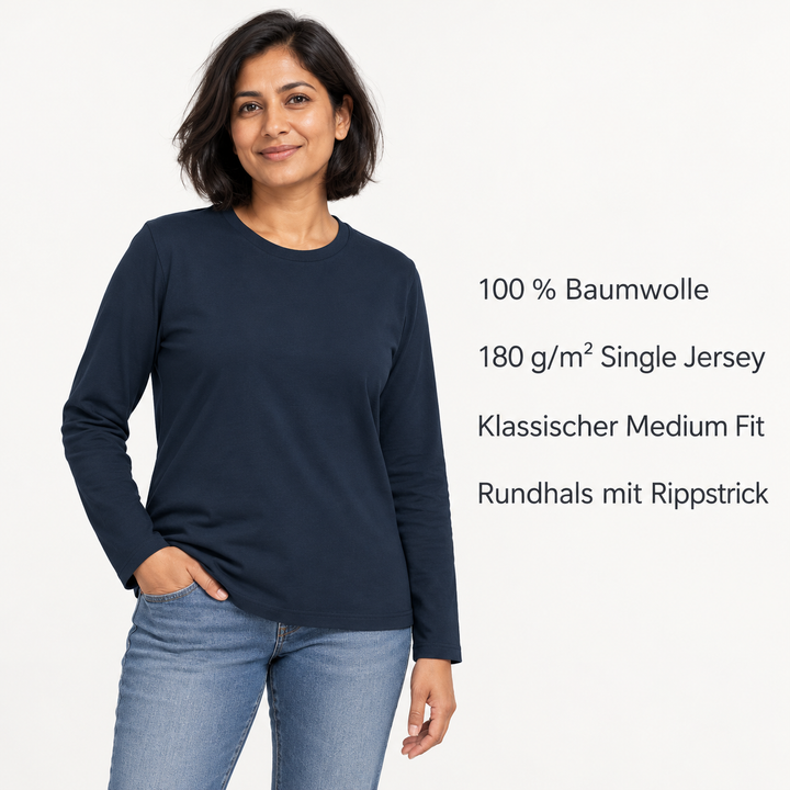 Sitztgut Unisex-Langarmshirt aus Baumwolle, 180 g/m² – Marineblau – Produktdetails