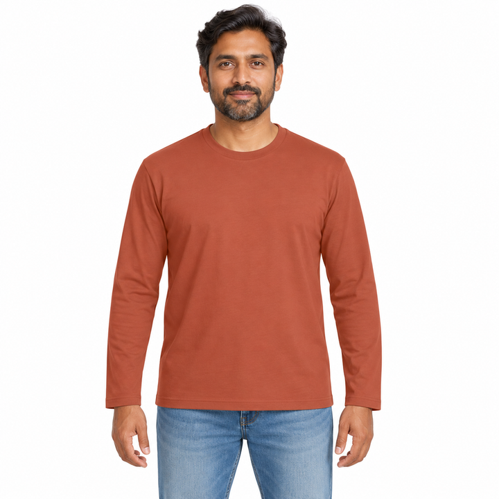 Sitztgut Unisex-Langarmshirt aus Baumwolle, 180 g/m² – Braun – Vorderansicht