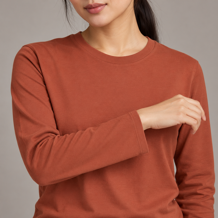 Sitztgut Unisex-Langarmshirt aus Baumwolle, 180 g/m² – Braun – Materialdetail
