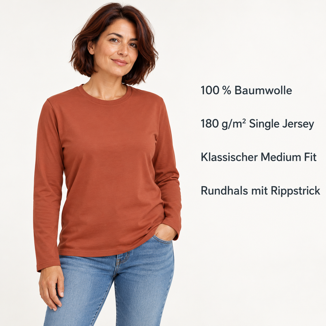 Sitztgut Unisex-Langarmshirt aus Baumwolle, 180 g/m² – Braun – Produktdetails