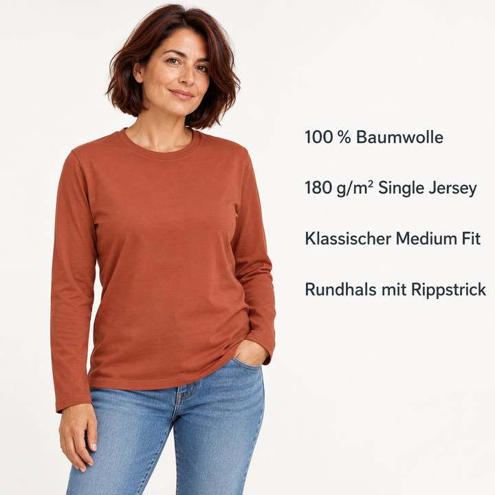 Sitztgut Unisex-Langarmshirt aus Baumwolle, 180 g/m² – Braun – Produktdetails