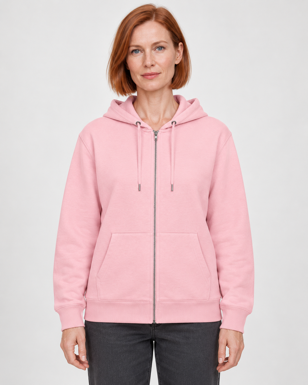 Sitztgut Unisex-Sweatjacke aus Baumwolle mit Kapuze – Cotton Pink – Vorderansicht
