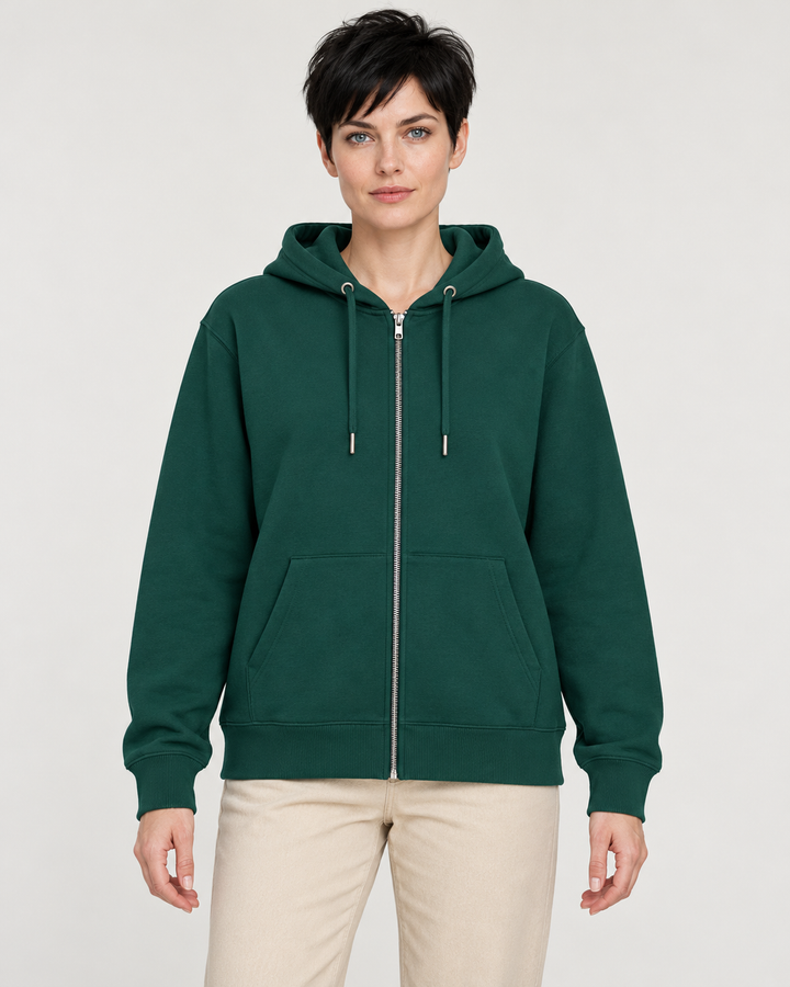 Sitztgut Unisex-Sweatjacke aus Baumwolle mit Kapuze – Glazed Green – Vorderansicht