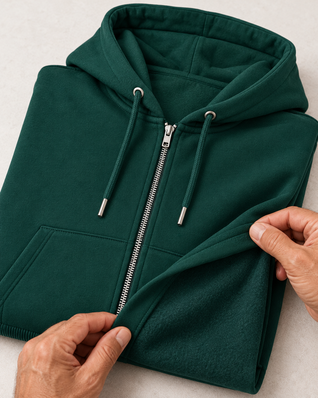 Sitztgut Unisex-Sweatjacke aus Baumwolle mit Kapuze – Glazed Green – Materialdetail