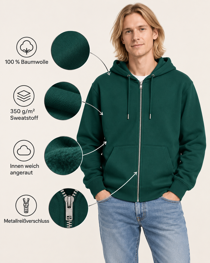 Sitztgut Unisex-Sweatjacke aus Baumwolle mit Kapuze – Glazed Green – Produktdetails