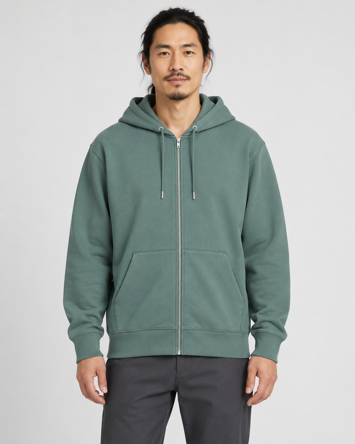 Sitztgut Unisex-Sweatjacke aus Baumwolle mit Kapuze – Green Bay – Vorderansicht