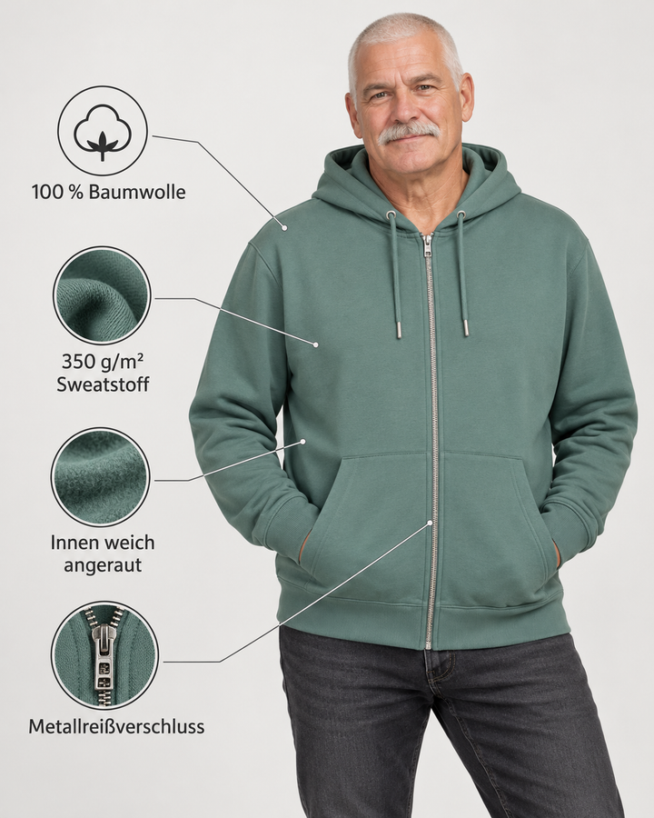 Sitztgut Unisex-Sweatjacke aus Baumwolle mit Kapuze – Green Bay – Produktdetails