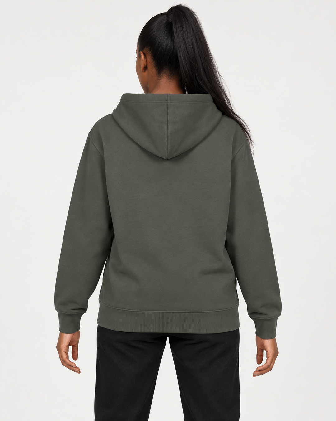 Sitztgut Unisex-Sweatjacke aus Baumwolle mit Kapuze – Khaki – Rückenansicht