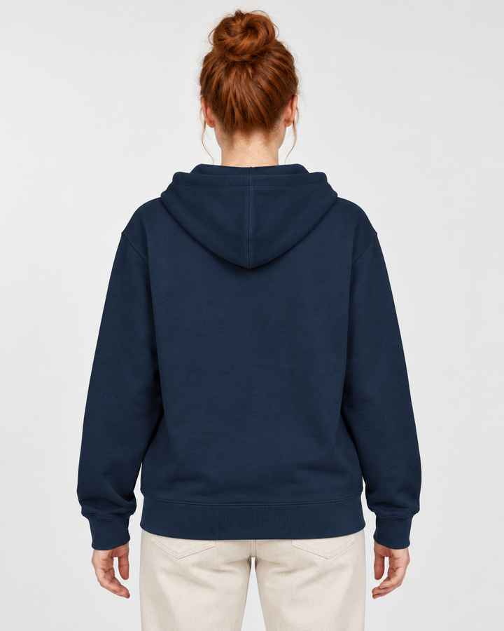 Sitztgut Unisex-Sweatjacke aus Baumwolle mit Kapuze – Marineblau – Rückenansicht