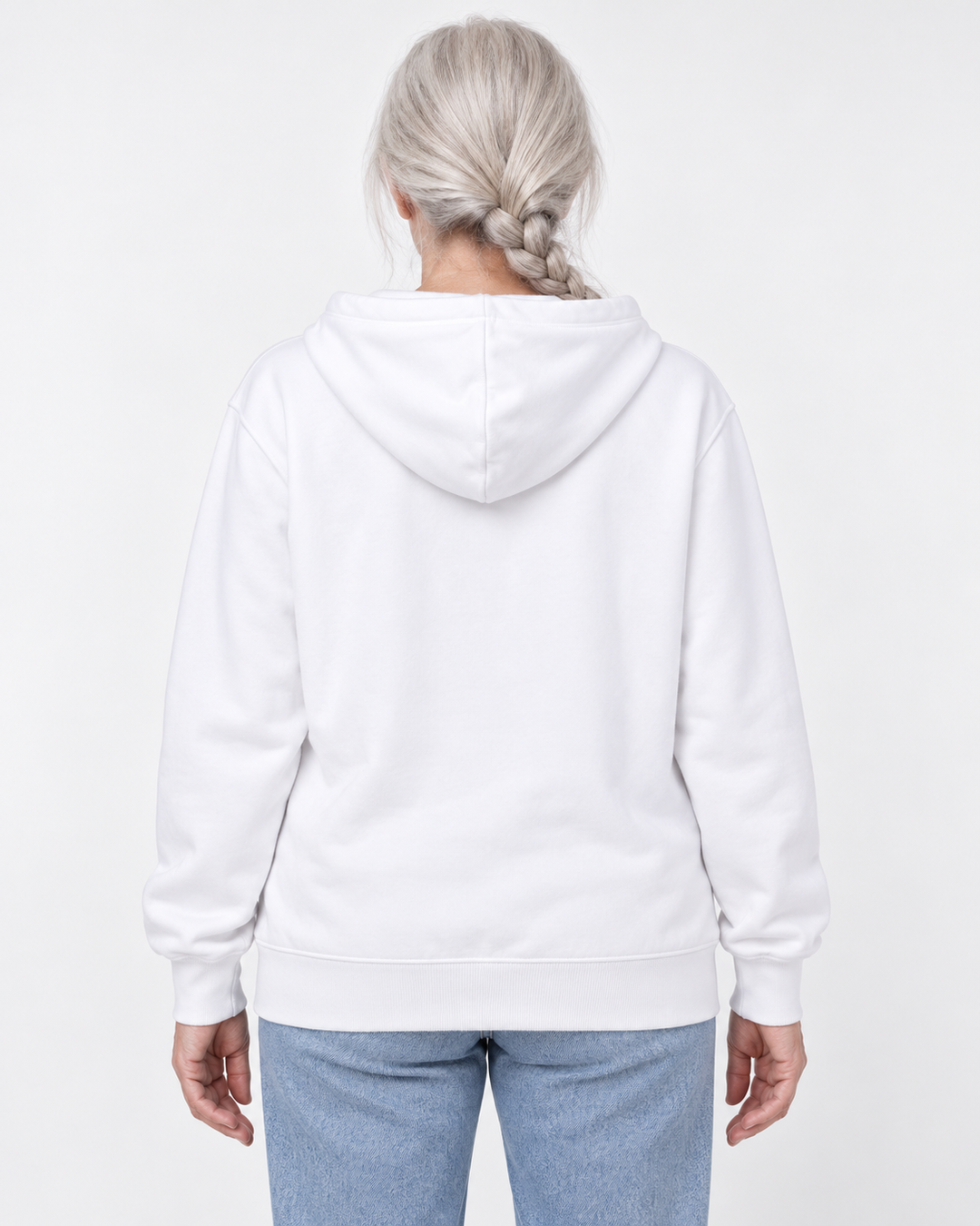 Sitztgut Unisex-Sweatjacke aus Baumwolle mit Kapuze – Weiß – Rückenansicht
