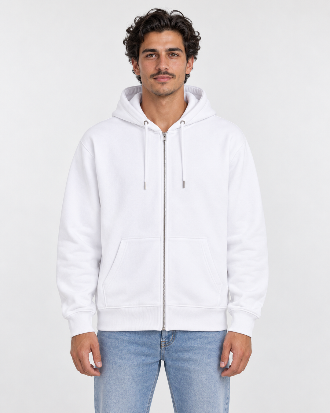 Sitztgut Unisex-Sweatjacke aus Baumwolle mit Kapuze – Weiß – Vorderansicht