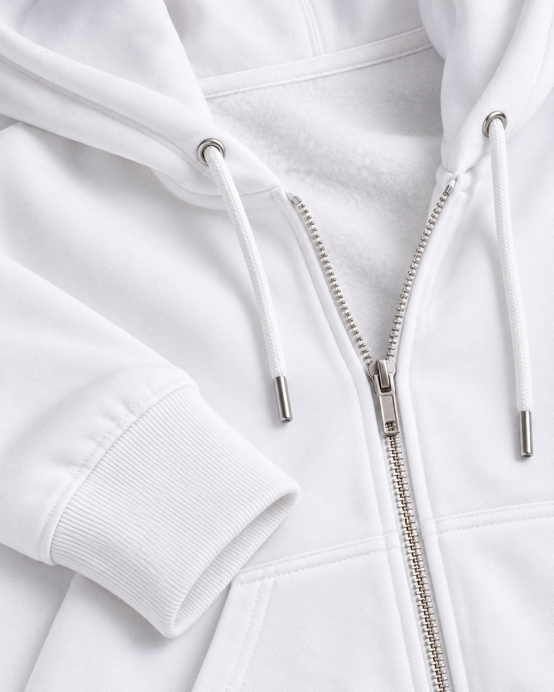 Sitztgut Unisex-Sweatjacke aus Baumwolle mit Kapuze – Weiß – Materialdetail