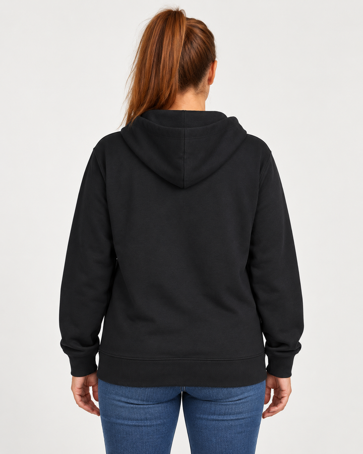 Sitztgut Unisex-Sweatjacke aus Baumwolle mit Kapuze – Schwarz – Rückenansicht